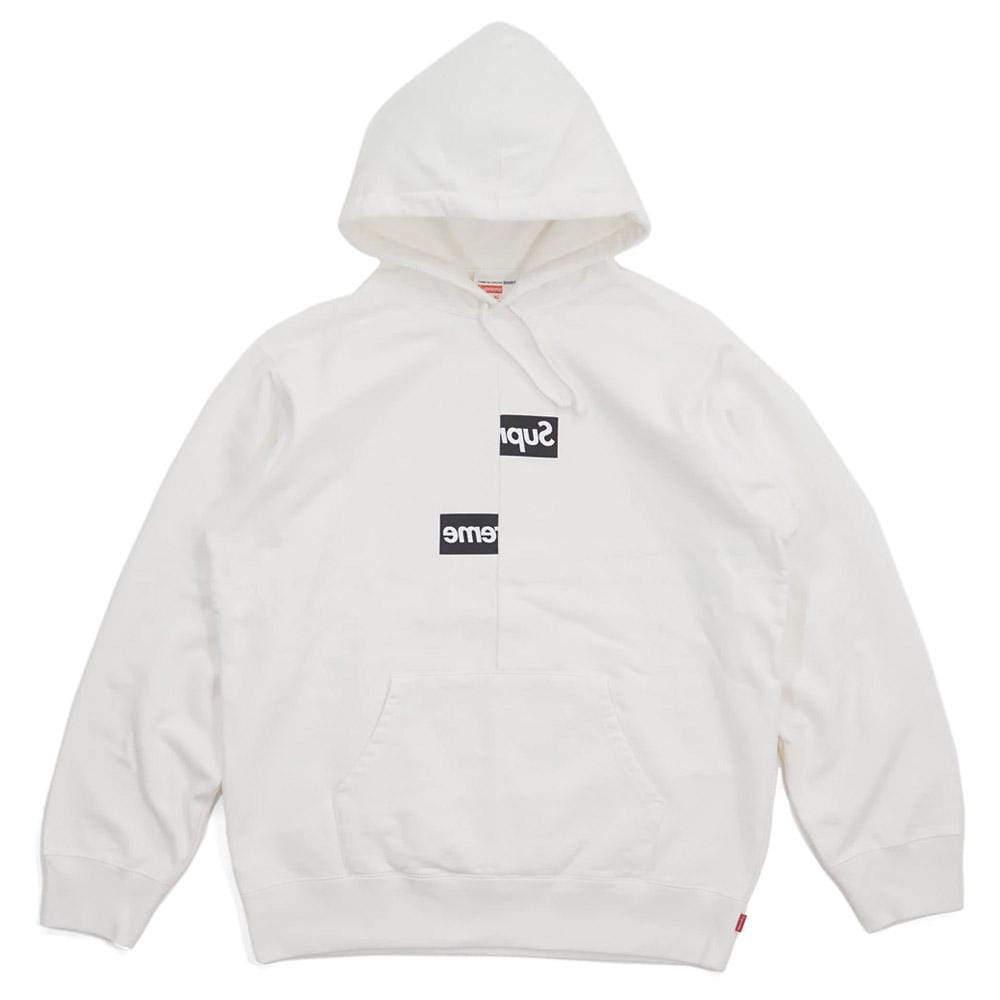 Supreme Comme des Garcons SHIRT Split Box Logo Hooded Sweatshirt White — XXS — Front View