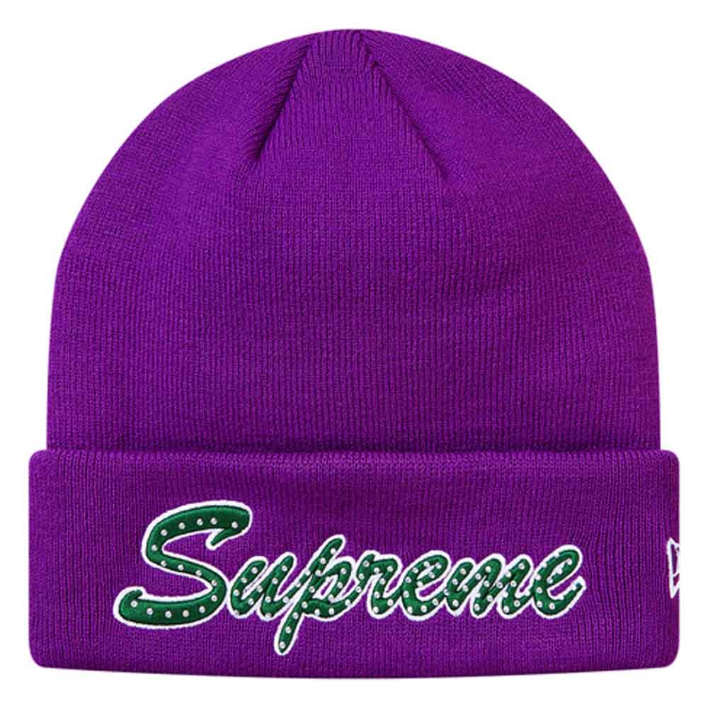 Supreme New Era Script Beanie (FW18) Purple — Front View