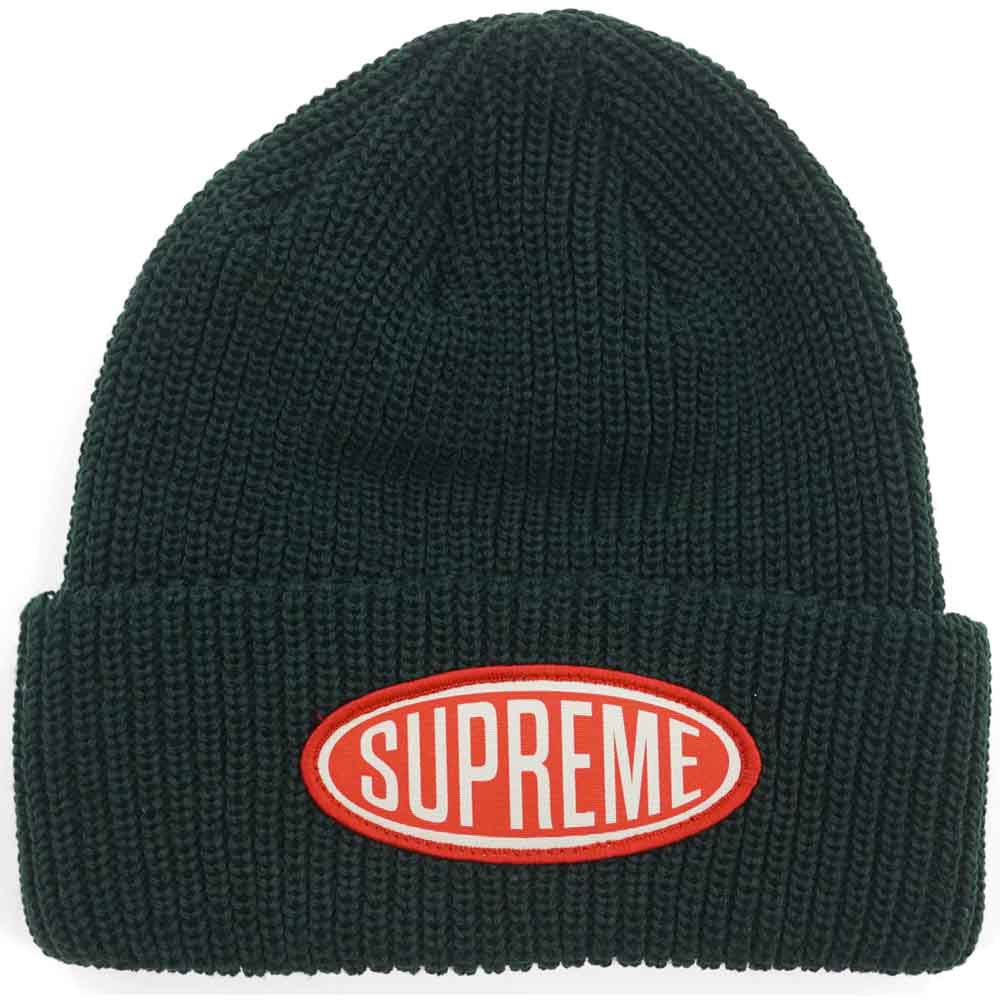 Supreme Oval Patch Beanie Green — Front View