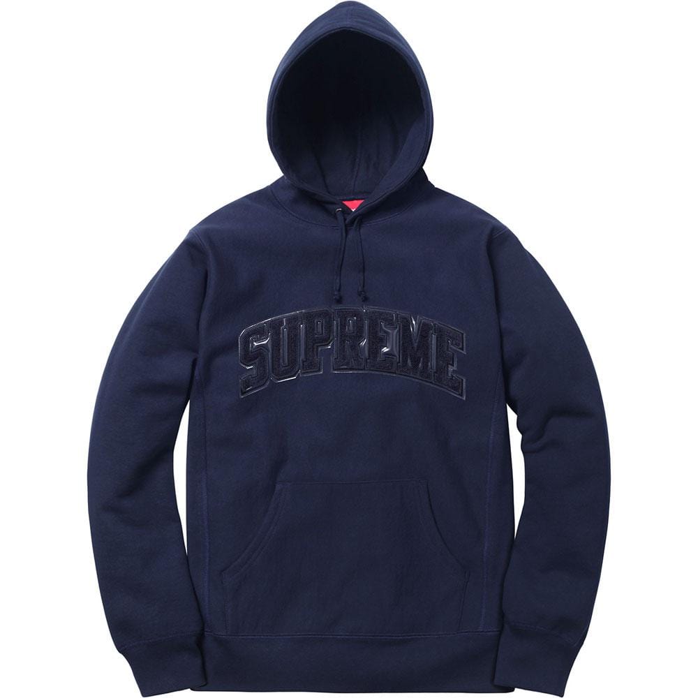 Supreme Patent-Chenille Arc Logo Hooded Sweatshirt Navy — XXS — Front View