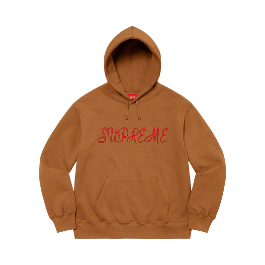 Supreme Script Hooded Sweatshirt 'Light Brown' — XXS — Front View