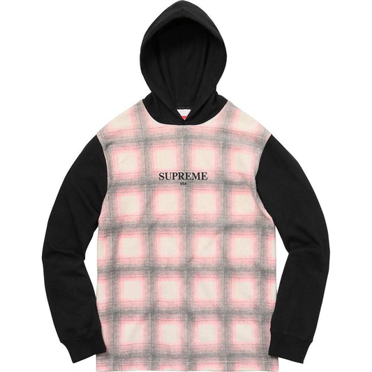 Supreme Shadow Plaid Hooded L-S Top Pink — XXS — Front View