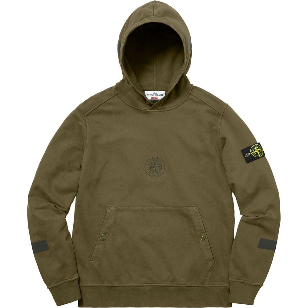 Supreme-Stone Island Hooded Sweatshirt - Olive — S — Front View