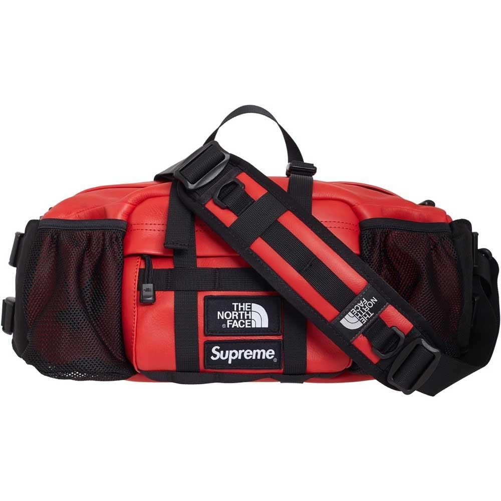 Supreme The North Face Leather Mountain Waist Bag Red — Front View