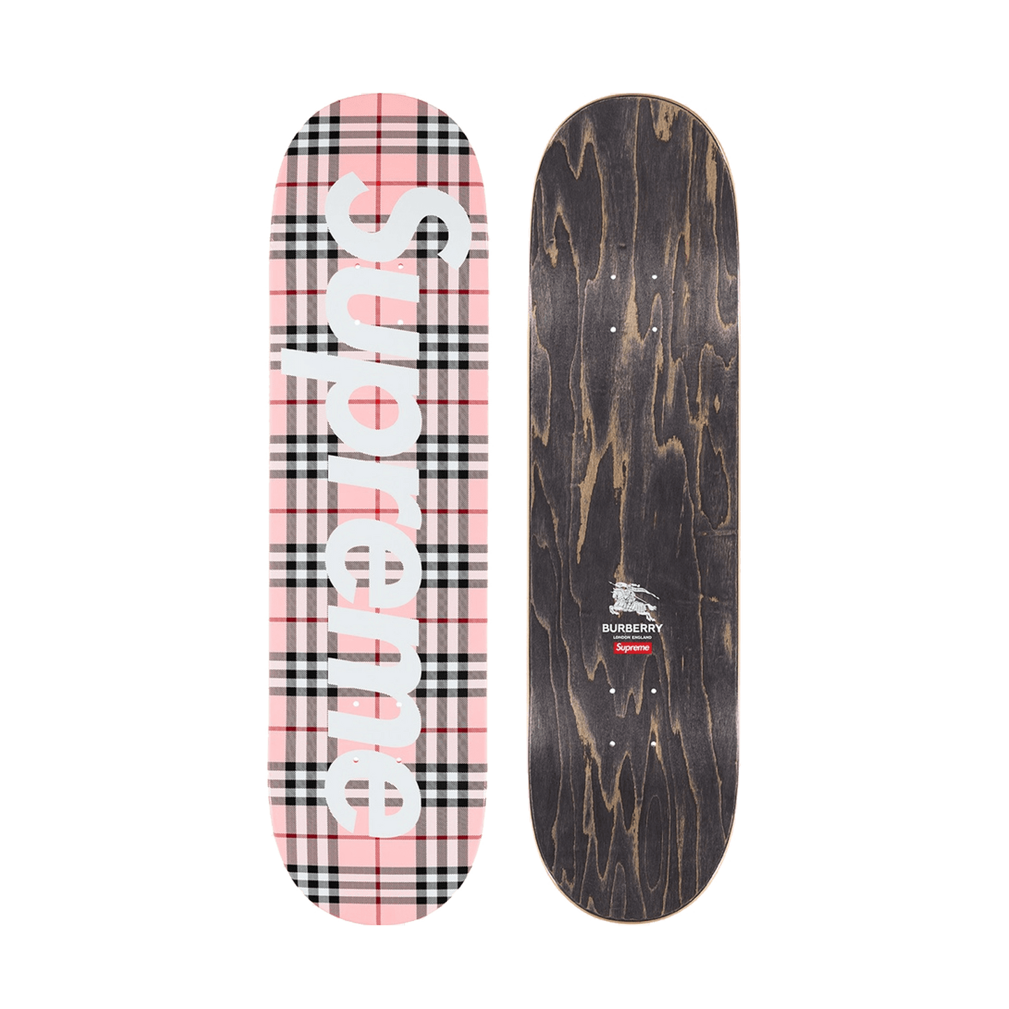 Supreme x Burberry Skateboard Deck Pink — Front View