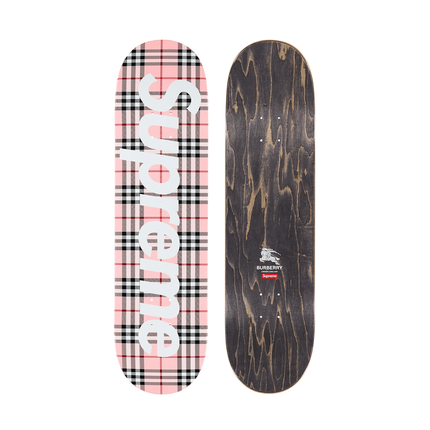 Supreme x Burberry Skateboard Deck Pink — Front View