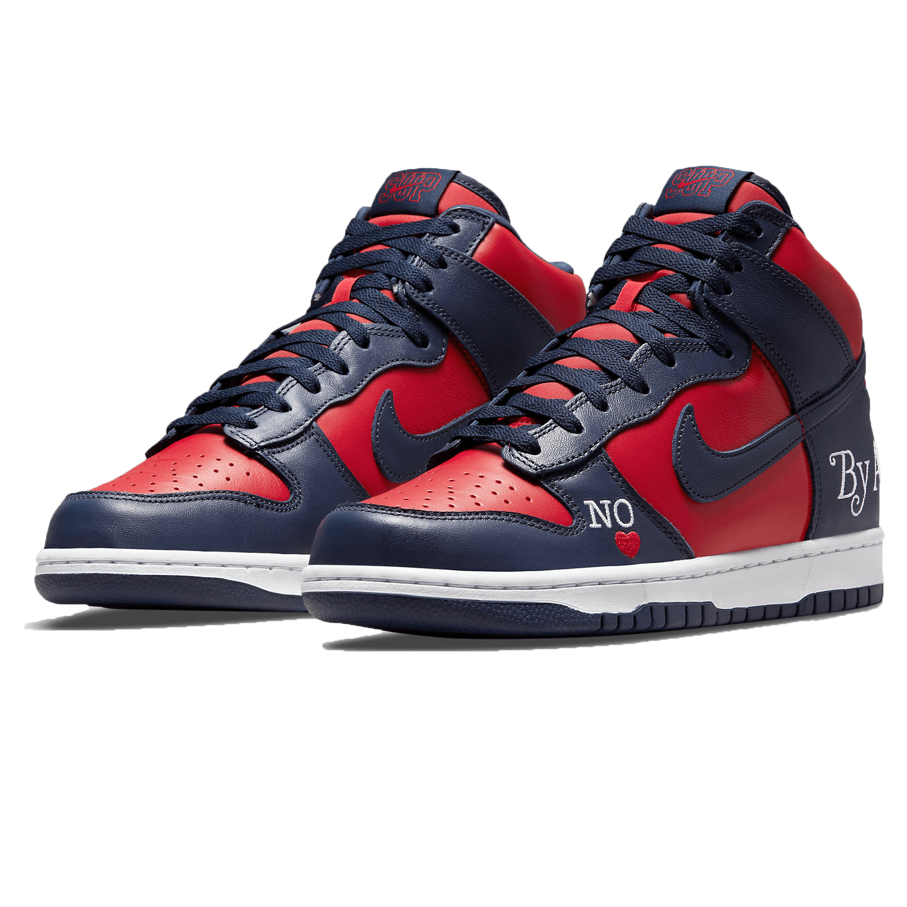 Supreme x Nike Dunk High SB 'By Any Means - Red Navy' — UK 3 | EU 35.5 | US 3.5 — Side View
