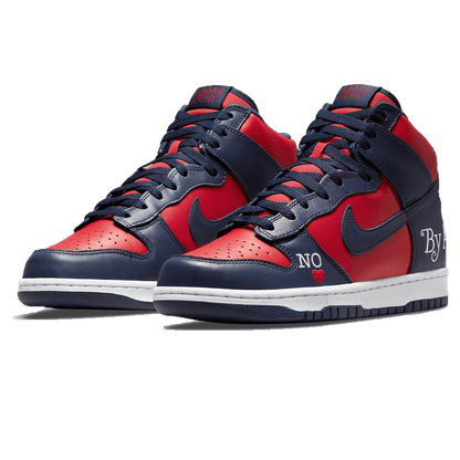 Supreme x Nike Dunk High SB 'By Any Means - Red Navy' — UK 3 | EU 35.5 | US 3.5 — Side View
