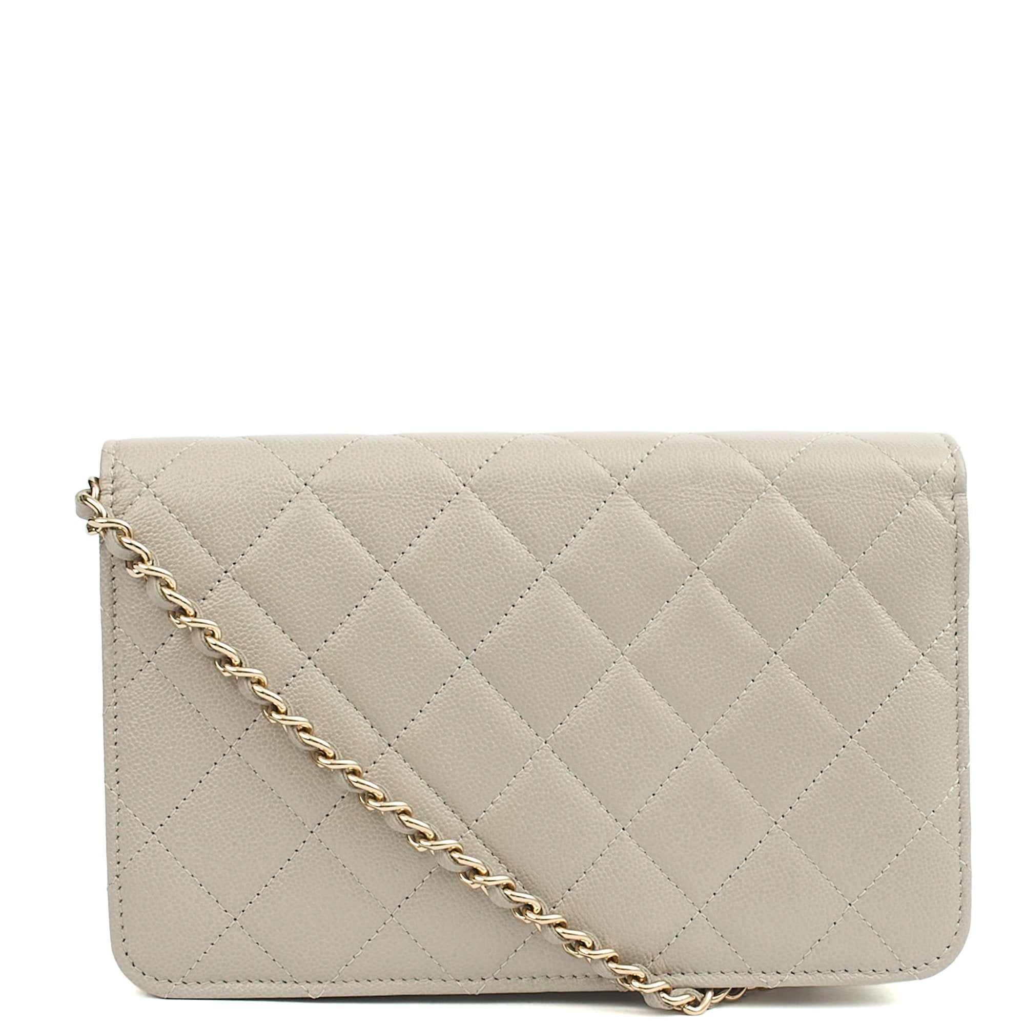 Chanel Cross Body Wallet on Chain in Grey, Caviar Leather (GHW) — Back View