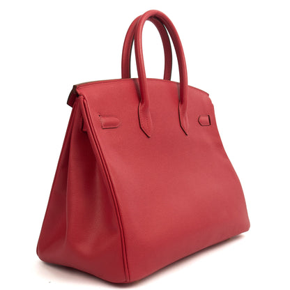 Hermes Birkin 35 in Rouge Casaque, Epsom Leather — Back View