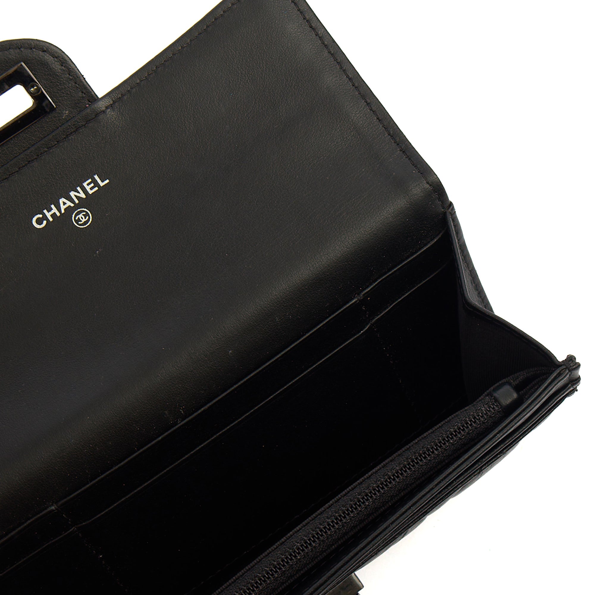 Chanel Purse Flap Wallet in Black, Crinkled Calfskin Leather — Alternate View 8