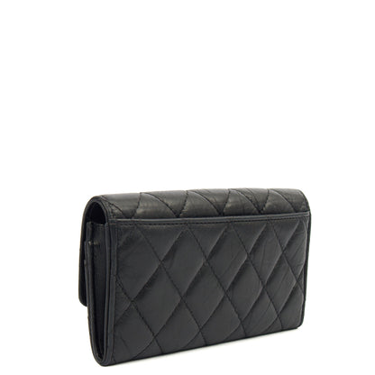 Chanel Purse Flap Wallet in Black, Crinkled Calfskin Leather — Back View