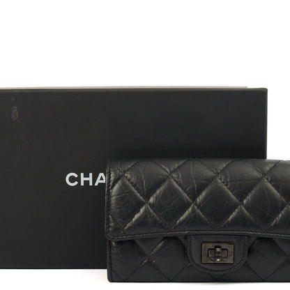 Chanel Purse Flap Wallet in Black, Crinkled Calfskin Leather — Side View