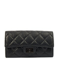 Chanel Purse Flap Wallet in Black, Crinkled Calfskin Leather — Front View
