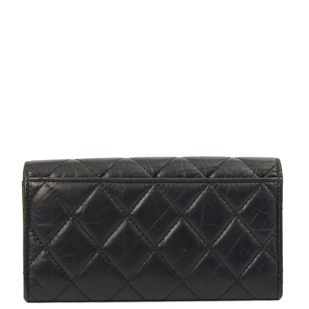 Chanel Purse Flap Wallet in Black, Crinkled Calfskin Leather — Top View