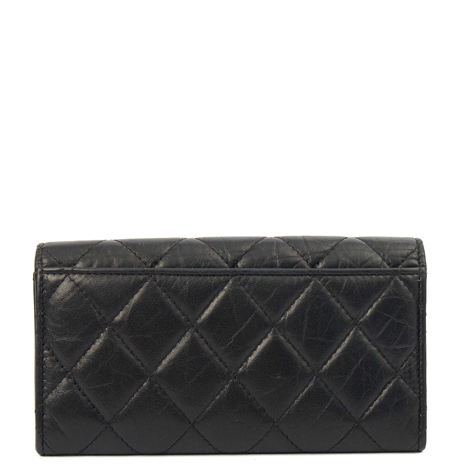 Chanel Purse Flap Wallet in Black, Crinkled Calfskin Leather — Top View
