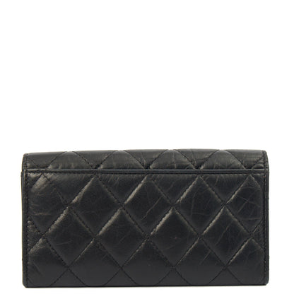 Chanel Purse Flap Wallet in Black, Crinkled Calfskin Leather — Top View