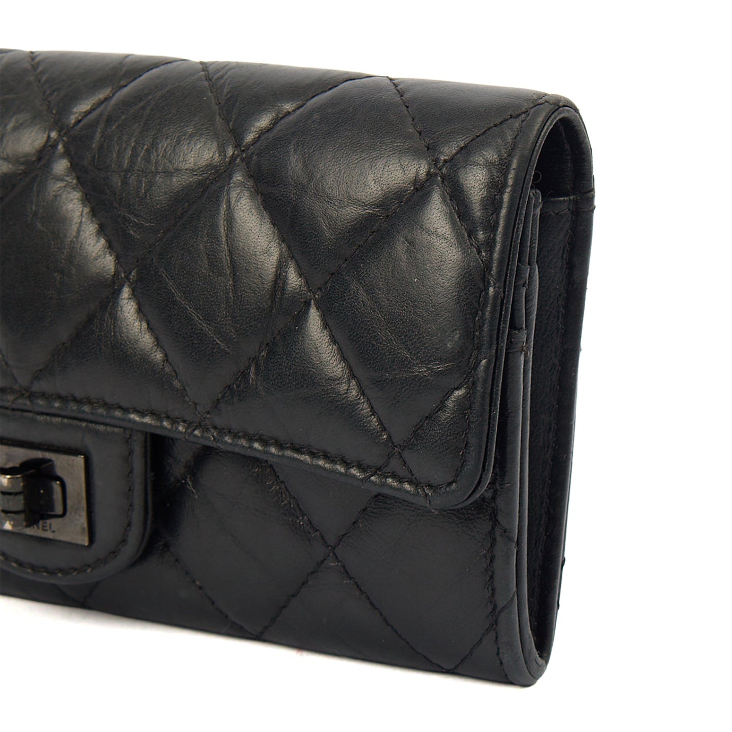 Chanel Purse Flap Wallet in Black, Crinkled Calfskin Leather — Alternate View 7