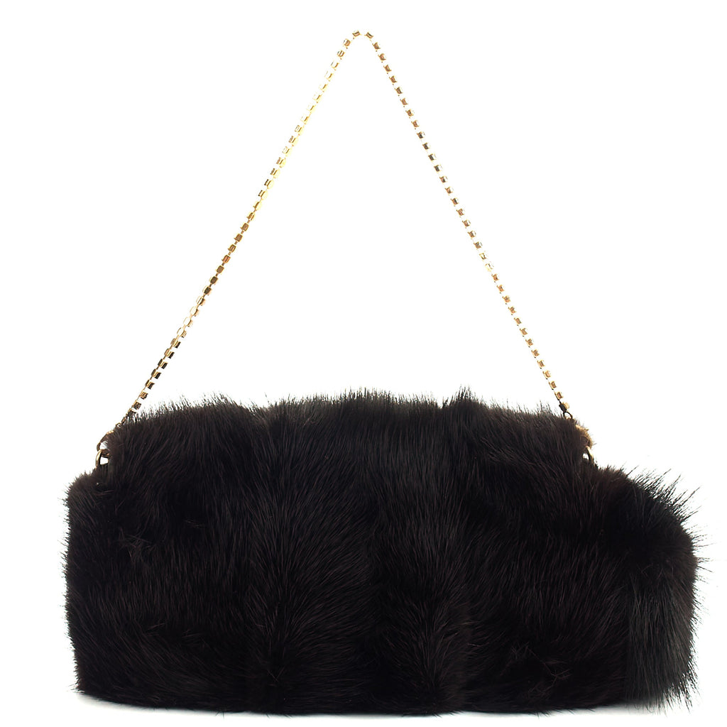 Gucci F/W 2004 Runway Mink Fur Dragon Pearl Black Clutch — Top View