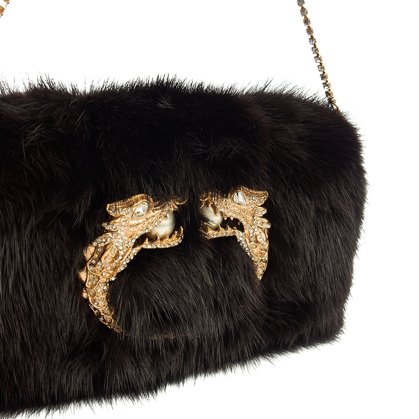 Gucci F/W 2004 Runway Mink Fur Dragon Pearl Black Clutch — Side View