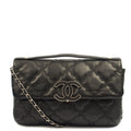 Chanel Cross Body Flap Bag in Black, Calfskin Leather — Front View