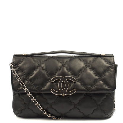 Chanel Cross Body Flap Bag in Black, Calfskin Leather — Front View