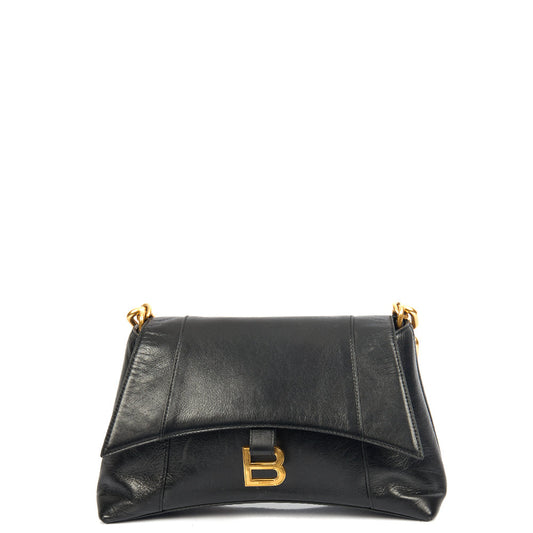 Balenciaga Shoulder Bag Downtown - Small in Black, Veau (Calfskin) — Front View