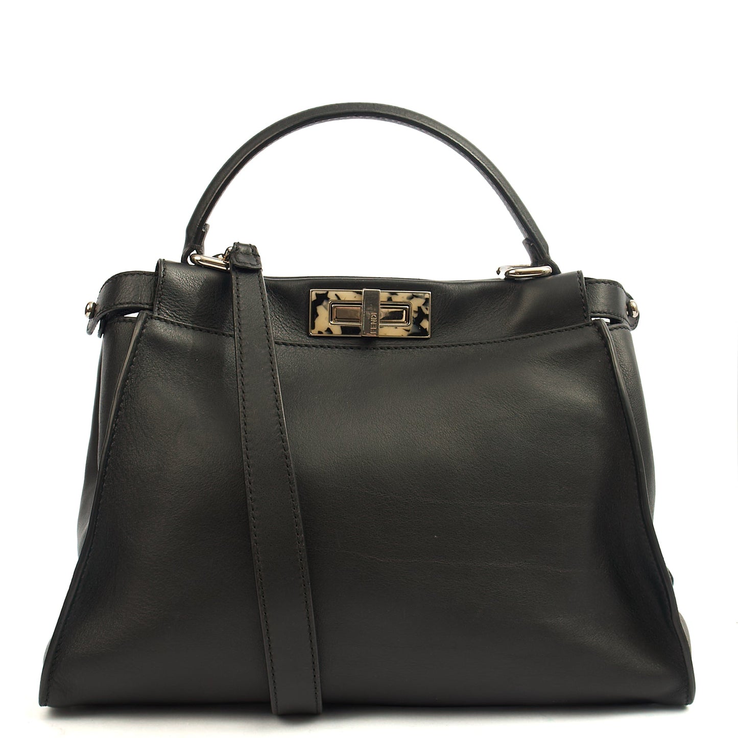 Fendi Top Handle Peekaboo - Medium in Black, Leather — Front View