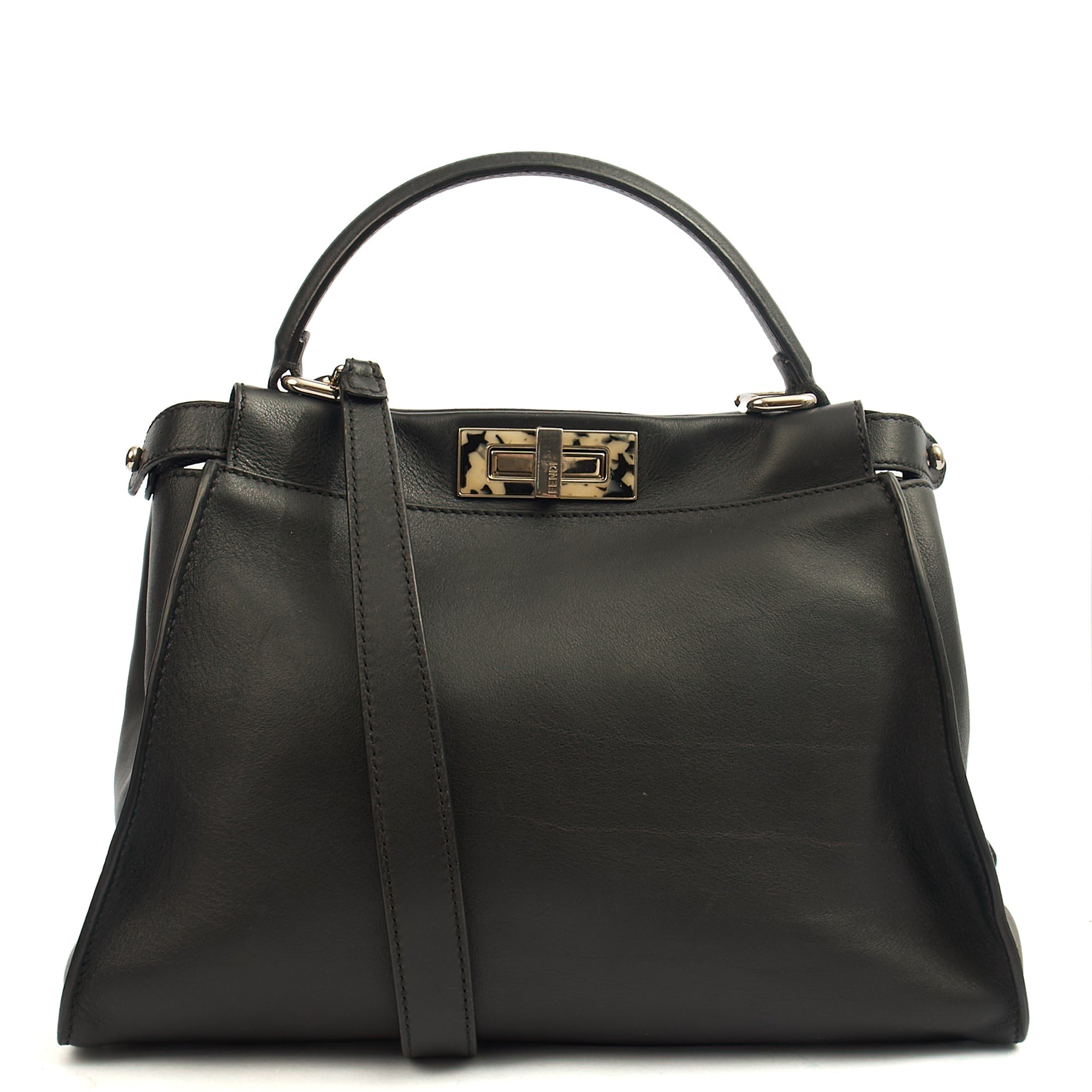 Fendi Top Handle Peekaboo - Medium in Black, Leather — Front View