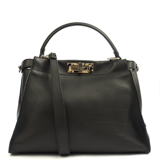 Fendi Top Handle Peekaboo - Medium in Black, Leather — Front View