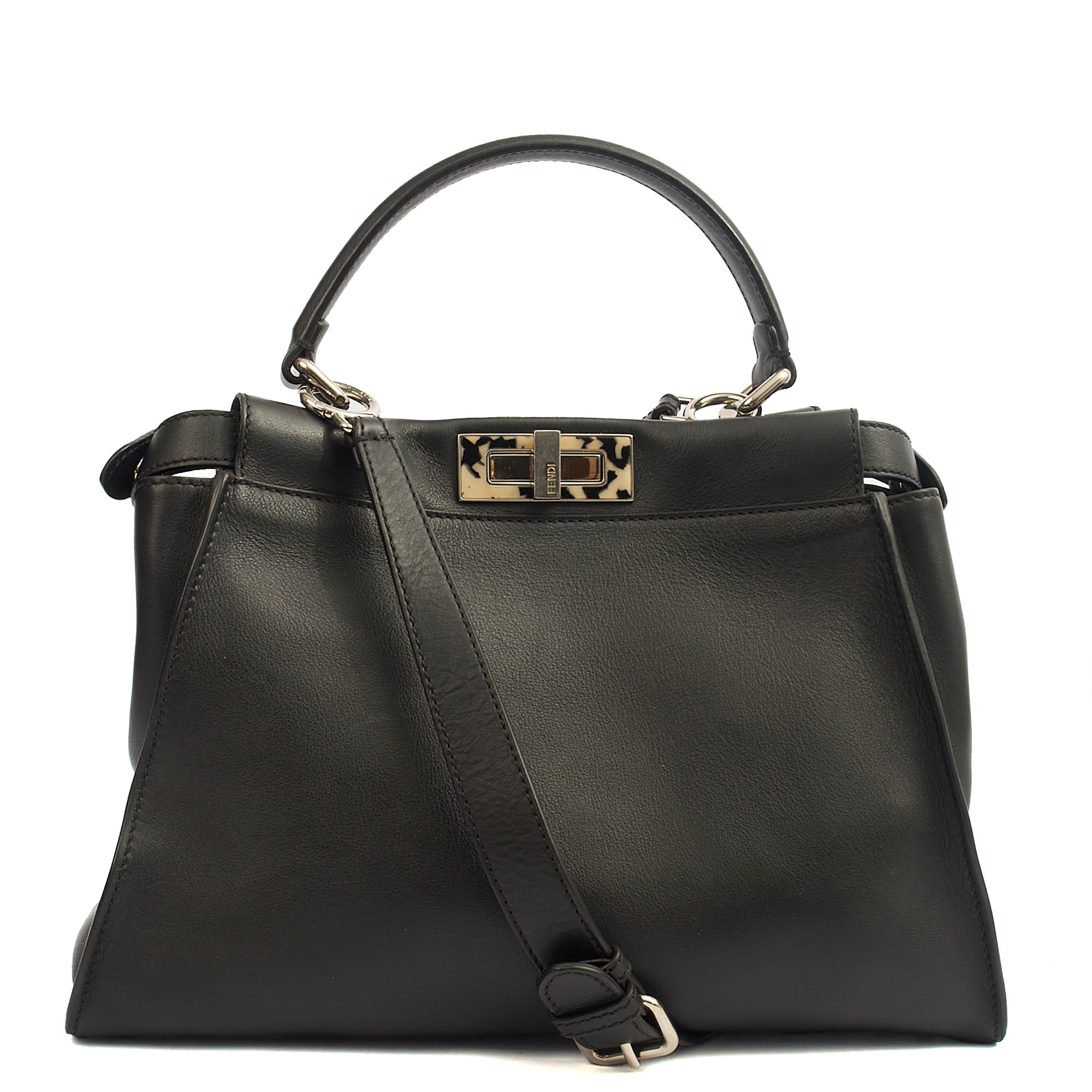 Fendi Top Handle Peekaboo - Medium in Black, Leather — Back View