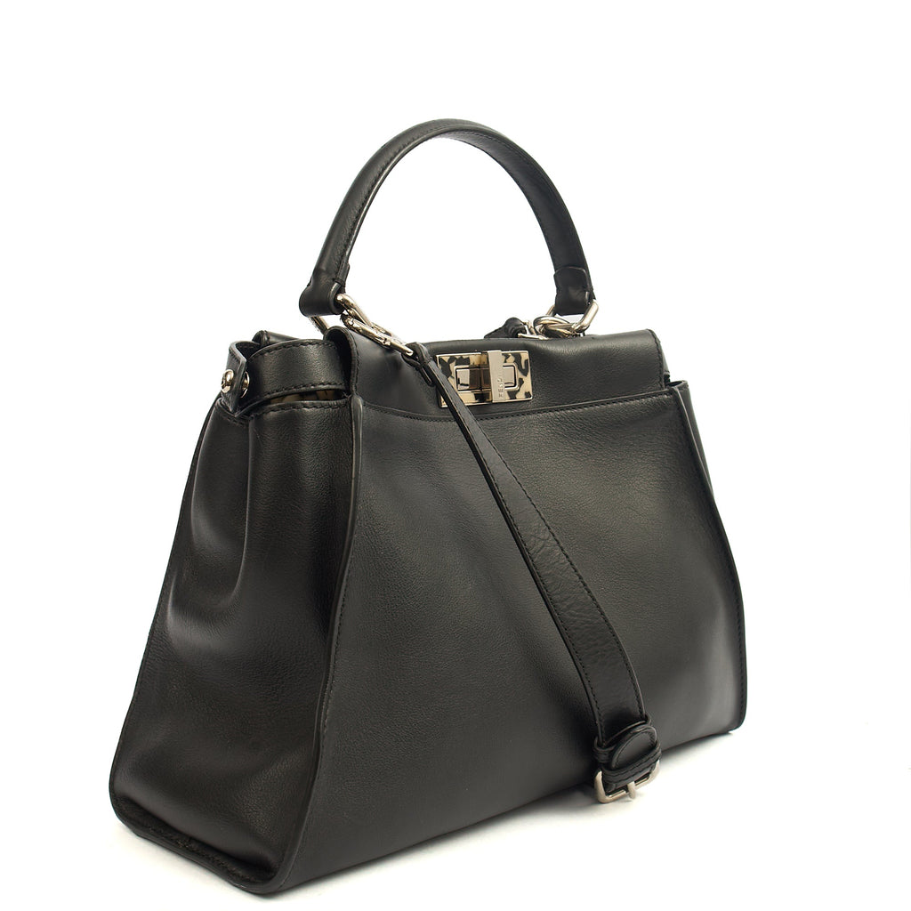 Fendi Top Handle Peekaboo - Medium in Black, Leather — Side View