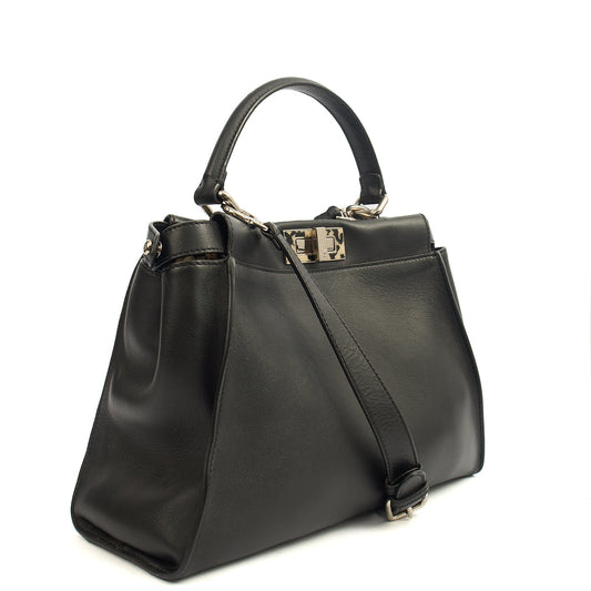 Fendi Top Handle Peekaboo - Medium in Black, Leather — Side View