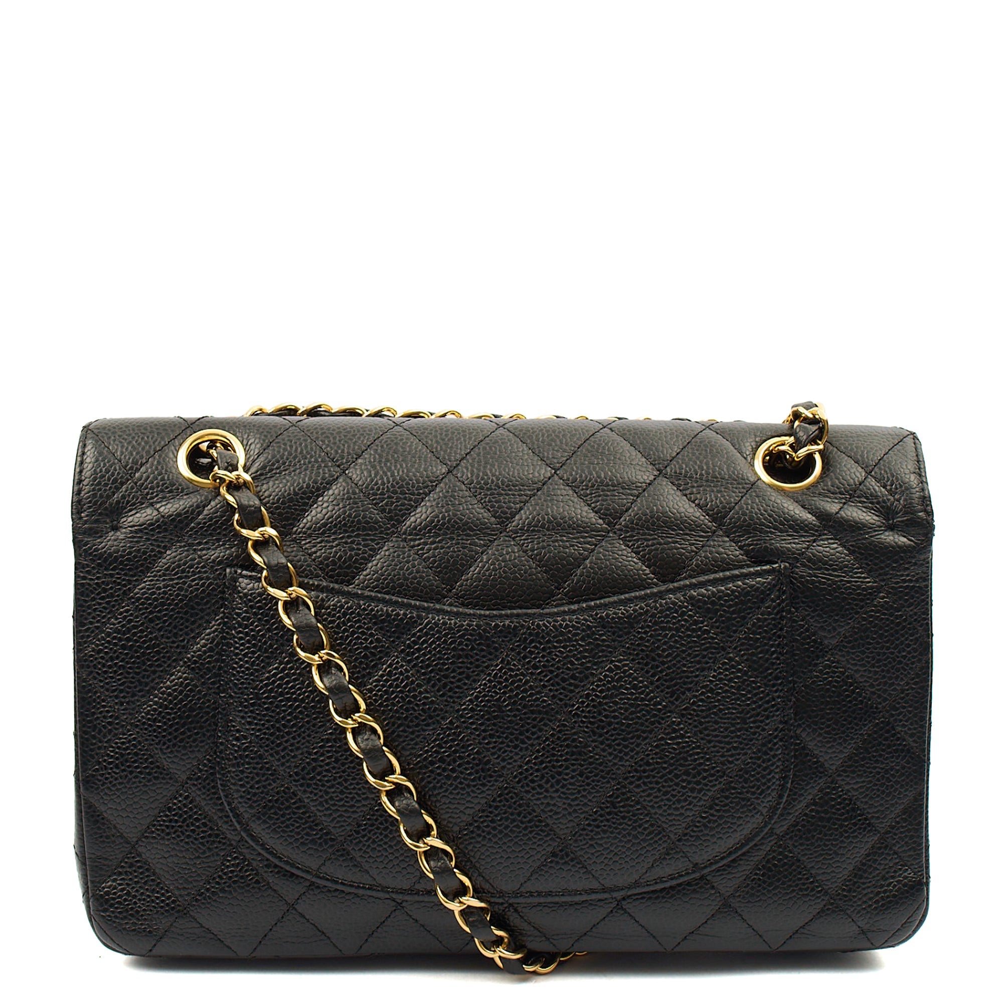 Chanel Shoulder Bag Classic Double Flap - Medium in Black, Caviar Leather — Back View