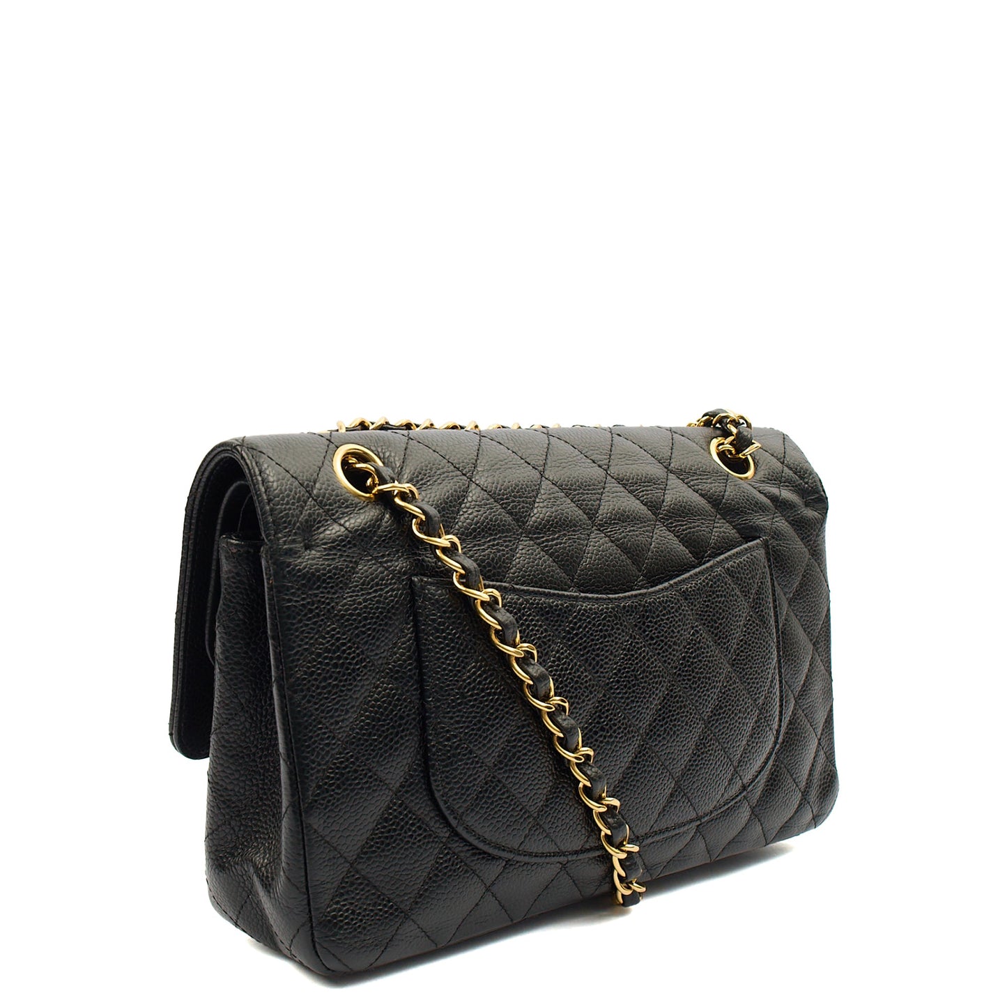 Chanel Shoulder Bag Classic Double Flap - Medium in Black, Caviar Leather — Side View