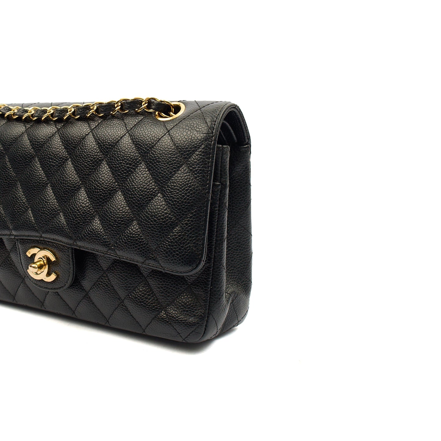 Chanel Shoulder Bag Classic Double Flap - Medium in Black, Caviar Leather — Detail View