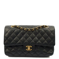 Chanel Shoulder Bag Classic Double Flap - Medium in Black, Caviar Leather — Front View