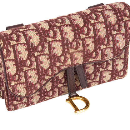 Christian Dior Mini Bag Saddle Belt Pouch in Burgundy, Oblique Jacquard Canvas — Lifestyle View