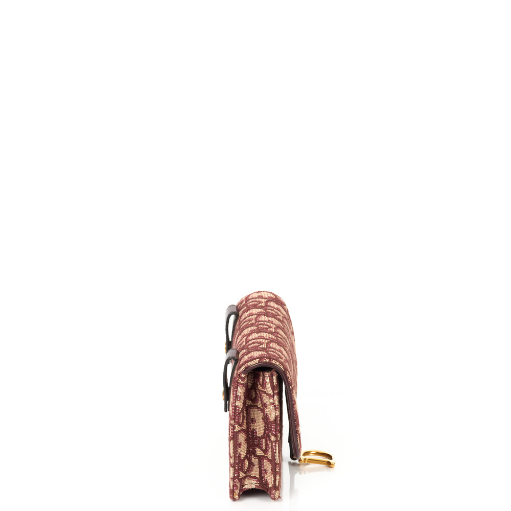 Christian Dior Mini Bag Saddle Belt Pouch in Burgundy, Oblique Jacquard Canvas — Back View