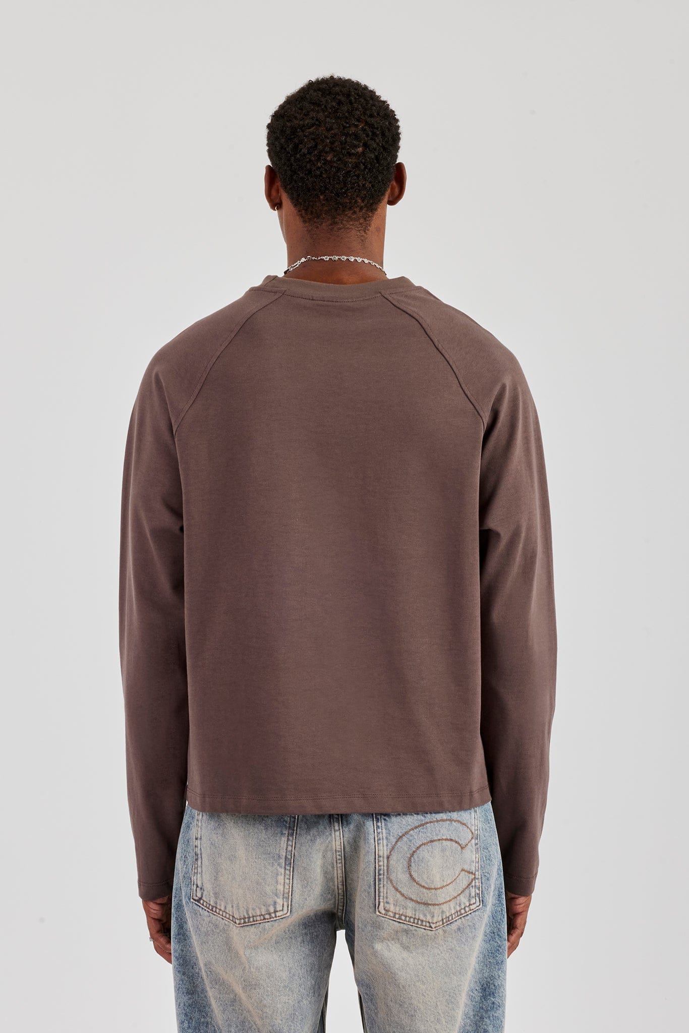 Cernucci Long Sleeve Contrast Panel T-Shirt - Coffee — S — Back View