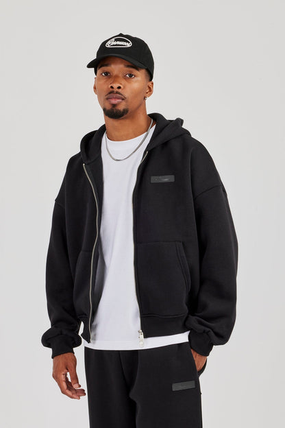 Cernucci Logo Tab Zip Hoodie  Black — S — Front View
