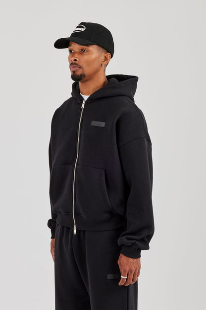 Cernucci Logo Tab Zip Hoodie  Black — S — Side View