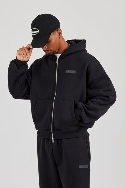 Cernucci Logo Tab Zip Hoodie  Black — S — Back View