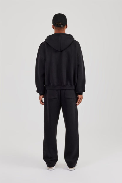 Cernucci Logo Tab Zip Hoodie & Relaxed Jogger - Black — S — Size S — Back View