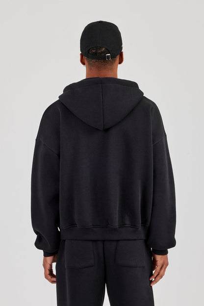 Cernucci Logo Tab Zip Hoodie  Black — S — Top View