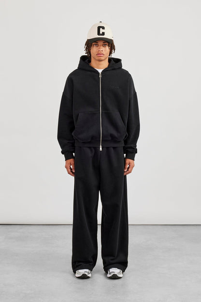 Cernucci Zip Through Boxy Hoodie & Baggy Fit Jogger - Black — S — Size S — Side View