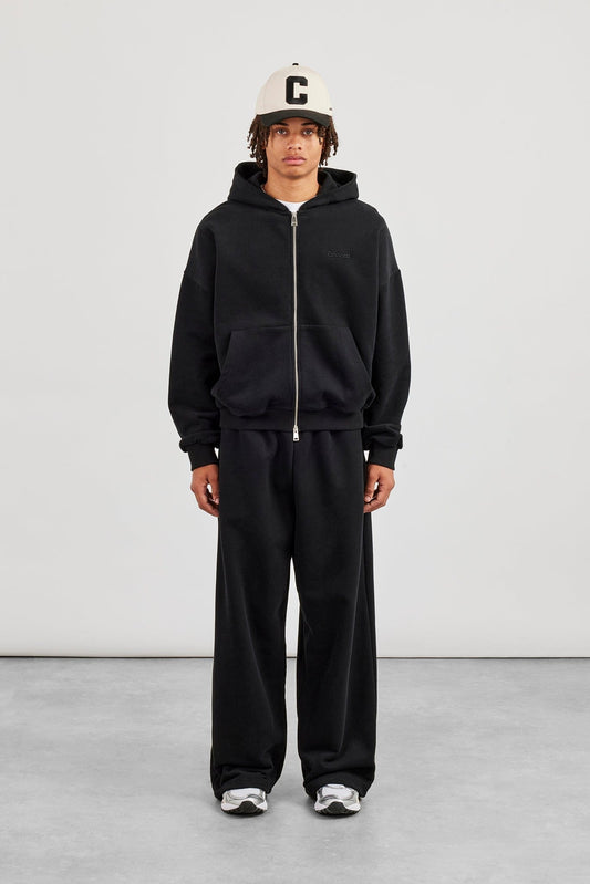 Cernucci Zip Through Boxy Hoodie & Baggy Fit Jogger - Black — S — Size S — Side View