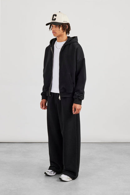 Cernucci Zip Through Boxy Hoodie & Baggy Fit Jogger - Black — S — Size S — Back View
