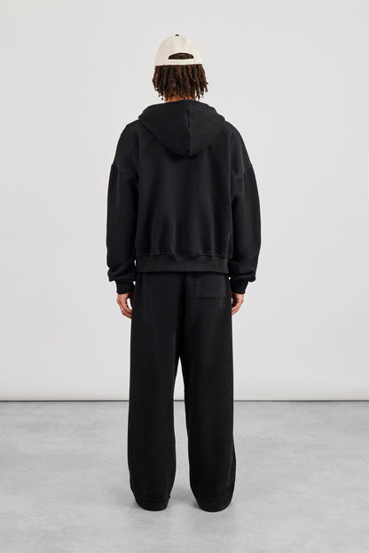 Cernucci Zip Through Boxy Hoodie & Baggy Fit Jogger - Black — S — Size S — Top View