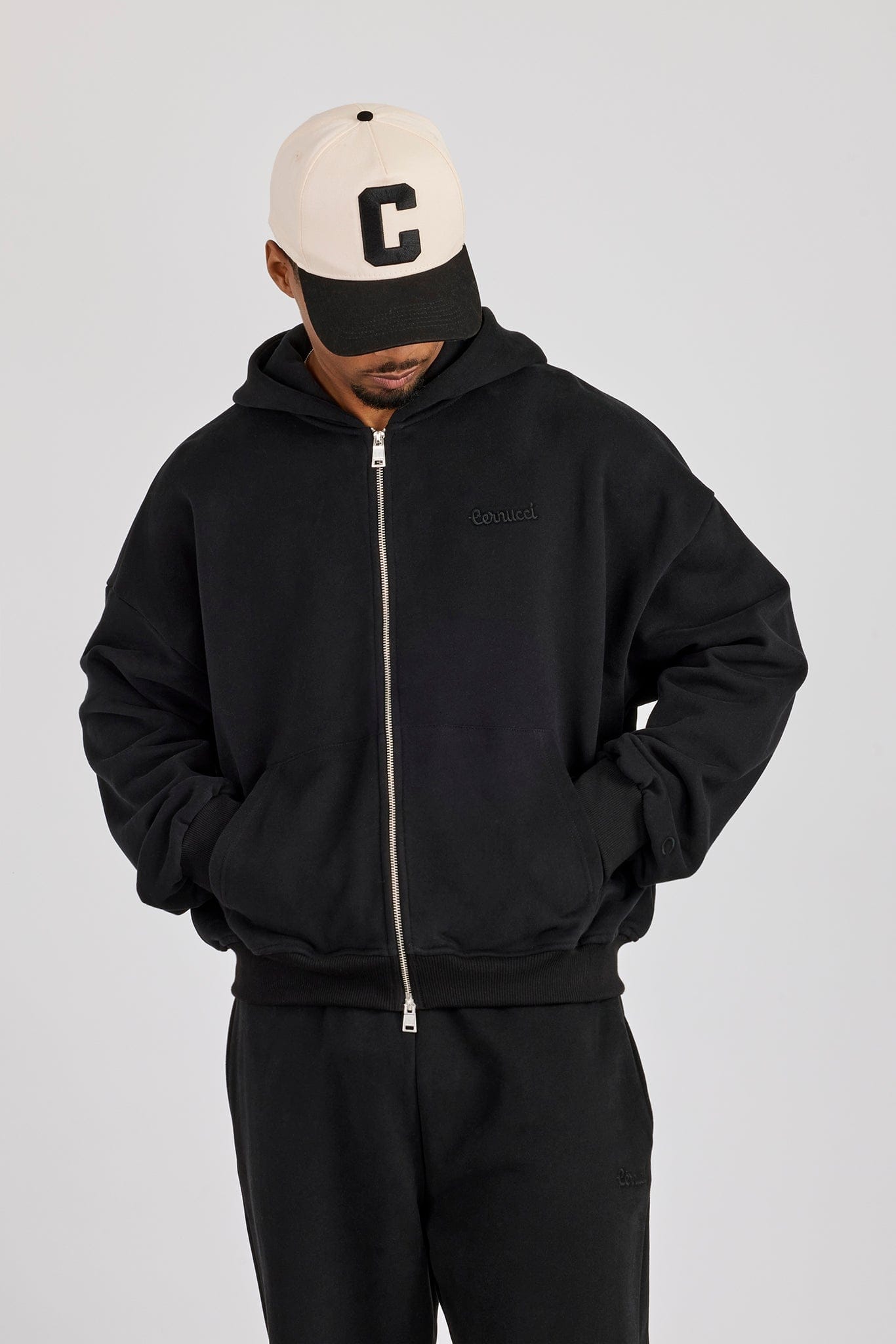 Cernucci Zip Through Boxy Hoodie - Black — S — Back View